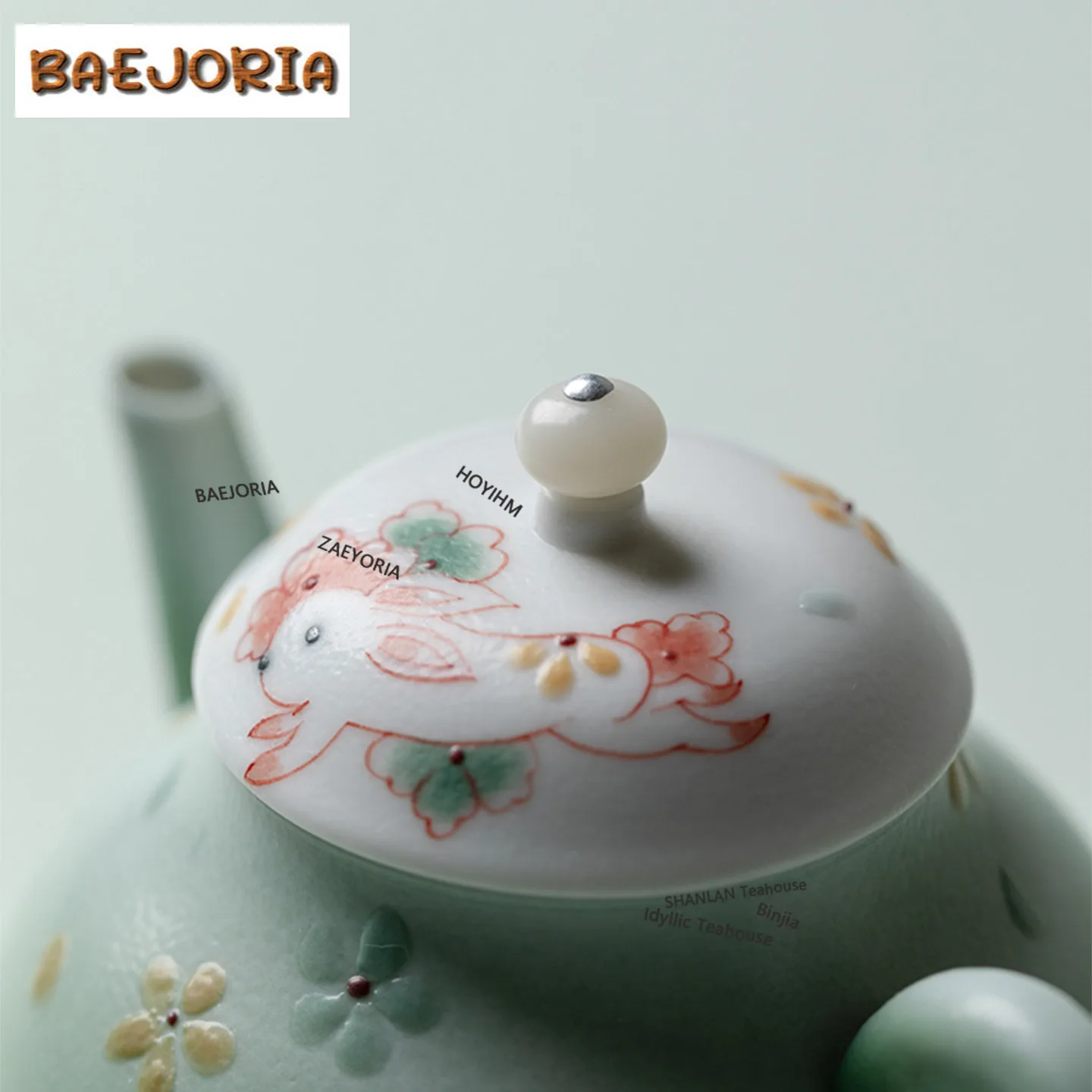 BAEJORIA 90ml Hand-painted Moon Rabbit Teapot Elegant Tea Infuser Pot Tea Maker Kettle With Ball Hole Teaset Supplies Decoration