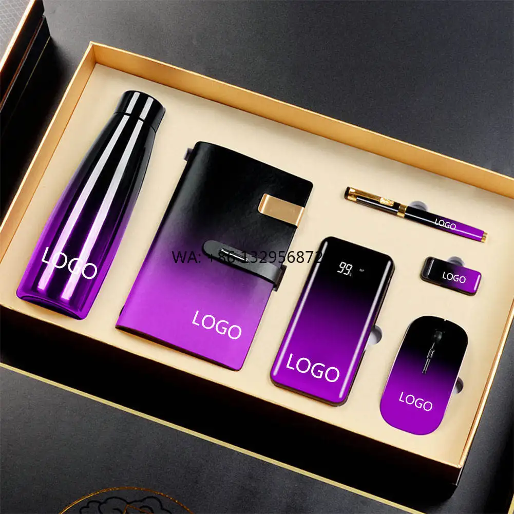 

Wholesale Luxury Best Gifts for New YearChristmas Holiday Gift Thermos Cup Power Bank USB Mouse Notebook Pen Gift Set
