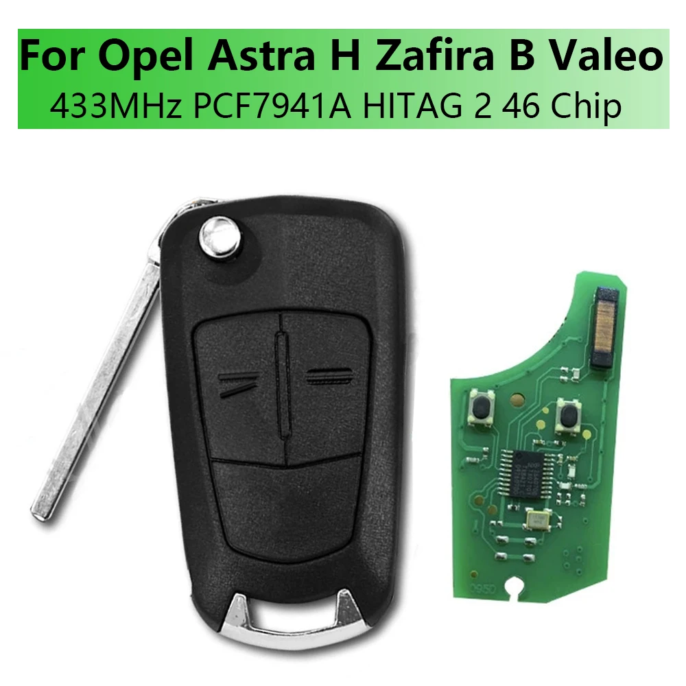 RIOOAK per Opel Astra H Zafira B 2004-2013 Valeo 2 pulsanti chiave a distanza per auto 433MHz con PCF7941A HITAG 2 46 Chip