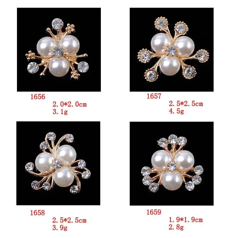 10Pcs Alloy Pearls Rhinestone Buttons Gold Creative Flower Handmade Ornaments Earring Choker Hair Crafts DIY Jewelry Accessories