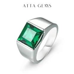 Emerald Sterling Silver Ring 925 Silver Jewelry 4.8 Carats in Square 10mm Created Emerald Green Color With Top Quality For Men