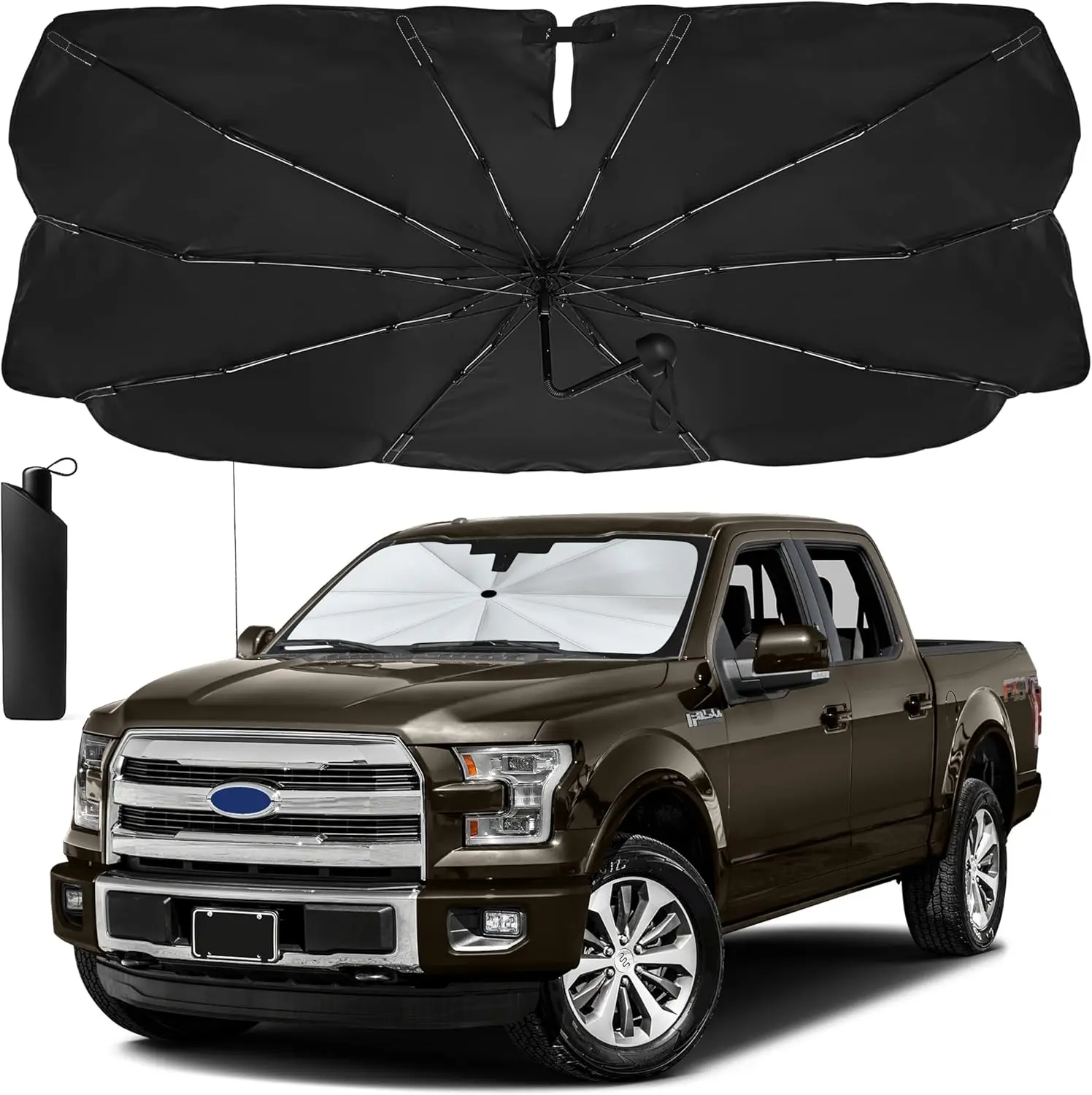 

Складная солнцезащитная козырек с УФ-блокировкой для лобового стекла автомобиля — большой чехол для хранения 61 x 35 дюймов, подходит для внедорожников, пикапов и фургонов.