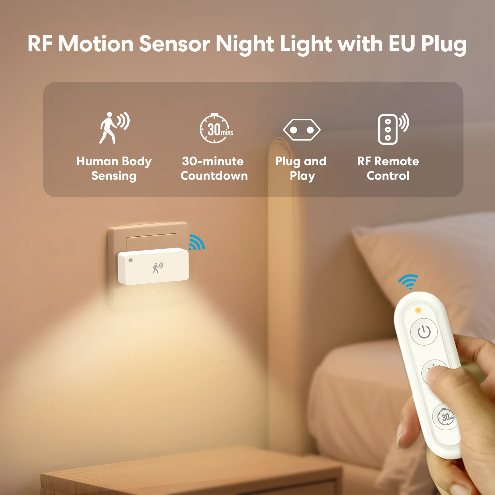 RiooCubee EU-nachtlampje Drie modi Timer met afstandsbediening Radardetectie Helderheidsaanpassing op vier niveaus