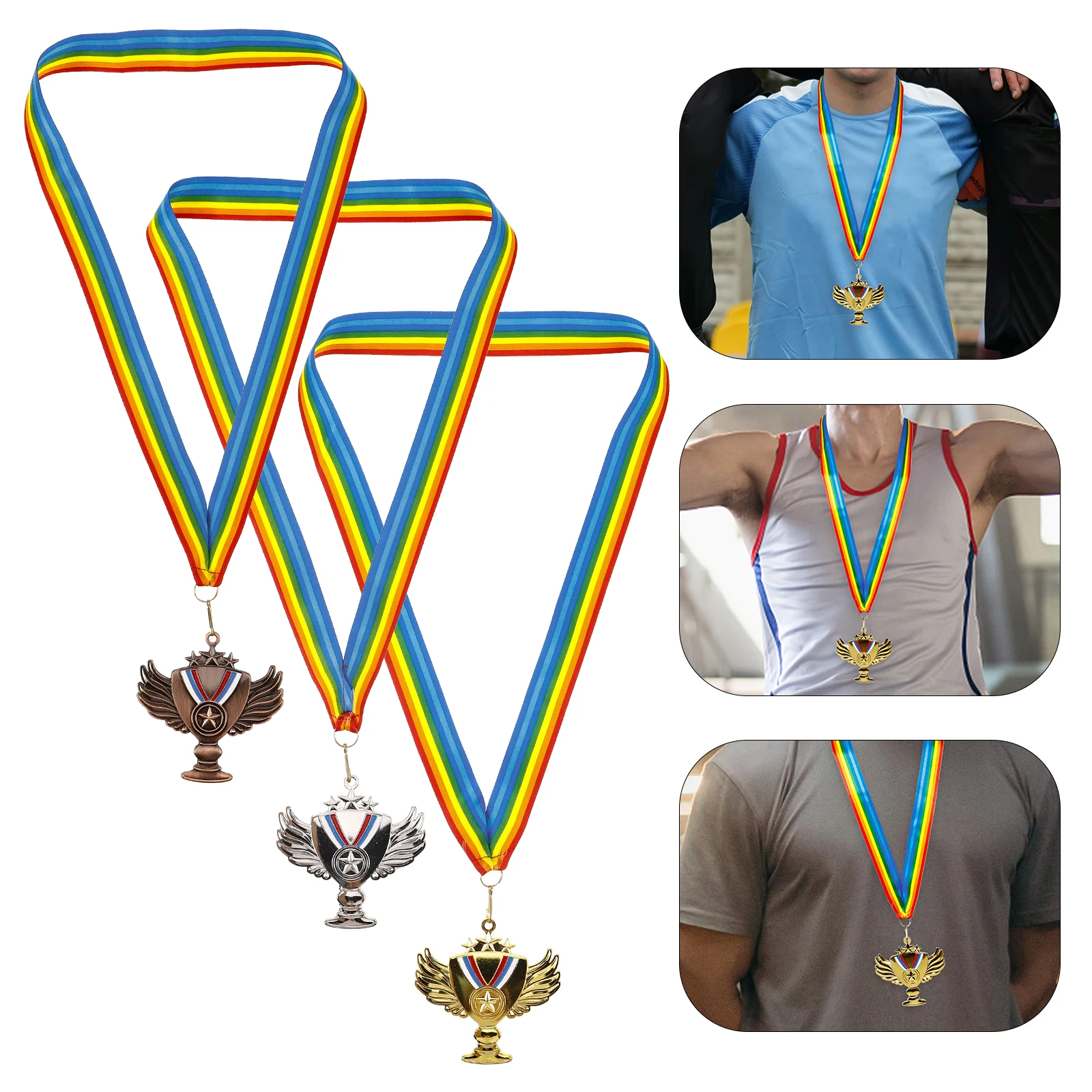 

3pcs Zinc Alloy Sports Winner Awards Competition Party Cheer Metal Trophies Hanging Lanyard Award Medals Souvenir Gift Balls