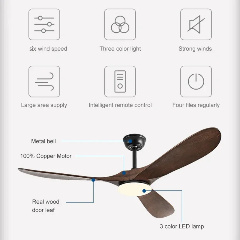 Picture 5: 52/60/70 Inch Ceiling Fan Industrial Vintage 3 Wooden Ventilator No Light Remote Control Decorative Blower Wood Retro Large Fans
