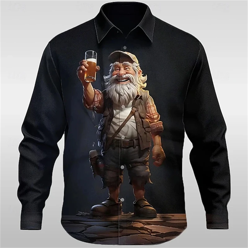 

Новая мужская рубашка с длинными рукавами с 3D мультяшным аниме для пожилых людей, рождественская повседневная официальная одежда, мужская элегантная рубашка с воротником