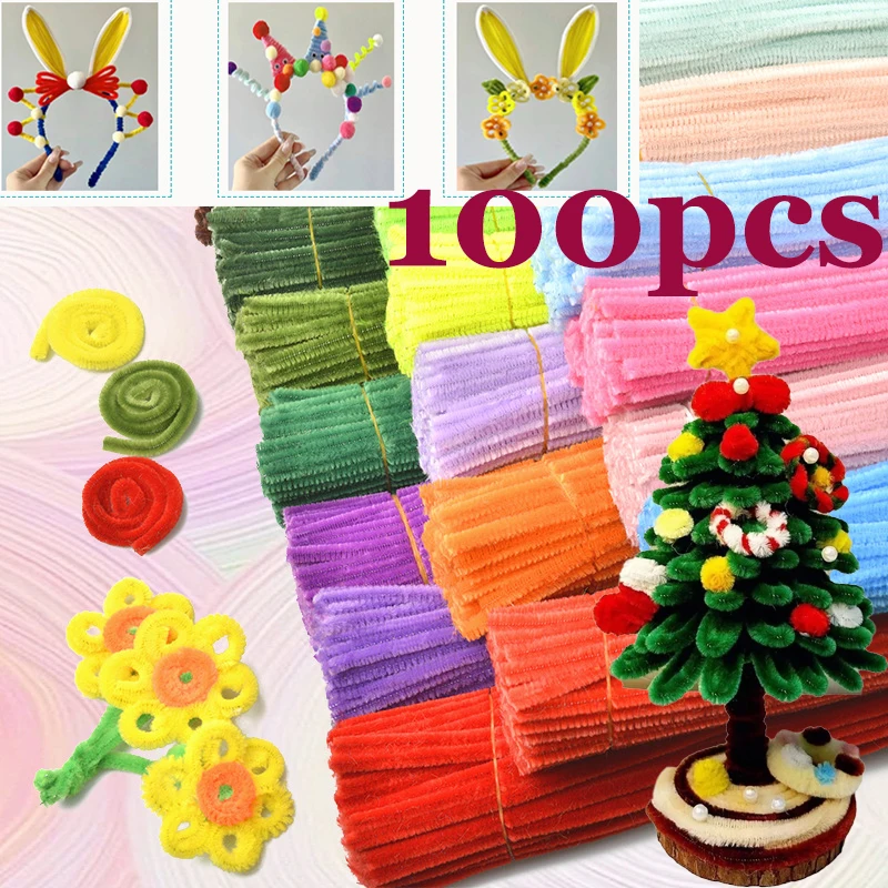 100/300 unidades de alambres creativos de chenilla, alambres de felpa coloridos para manualidades, varillas de chenilla para hacer diademas de flores, material para juguetes hechos a mano