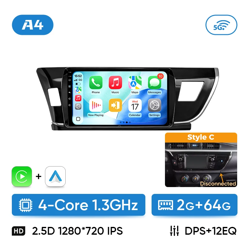 Ainavi Car Radio For Toyota Corolla E160 E170 2014 2015 2016 Wireless Carplay Android Auto 4G Car Multimedia Player Stereo 2 DIN image 3