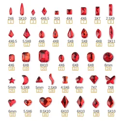wholesale Red Saim Multiple shapes Flat Back Nail Rhinestone Special Shaped Crystals Art Stones 3D Personalized Decoration