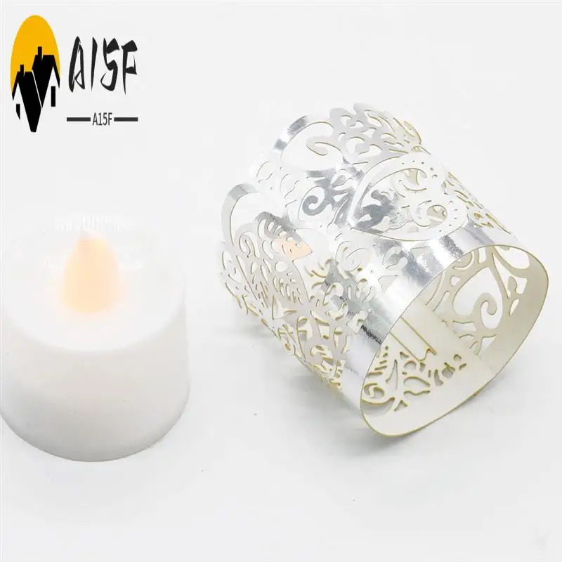 

A15F-50PCS LED Candle Lampshade Laser Cut Napkin Ring Napkin Buckle Holder Laser-Hollowed Lampshade Party Table Decor
