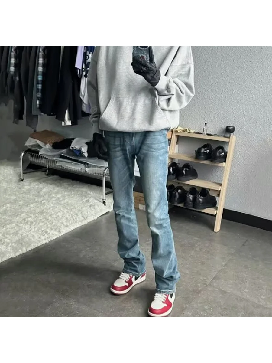 

Waed Blue Slim Fit Straight Leg Jeans Men's Versatile Slimming Retro Long Pants Couples Casual Wear Spring Season