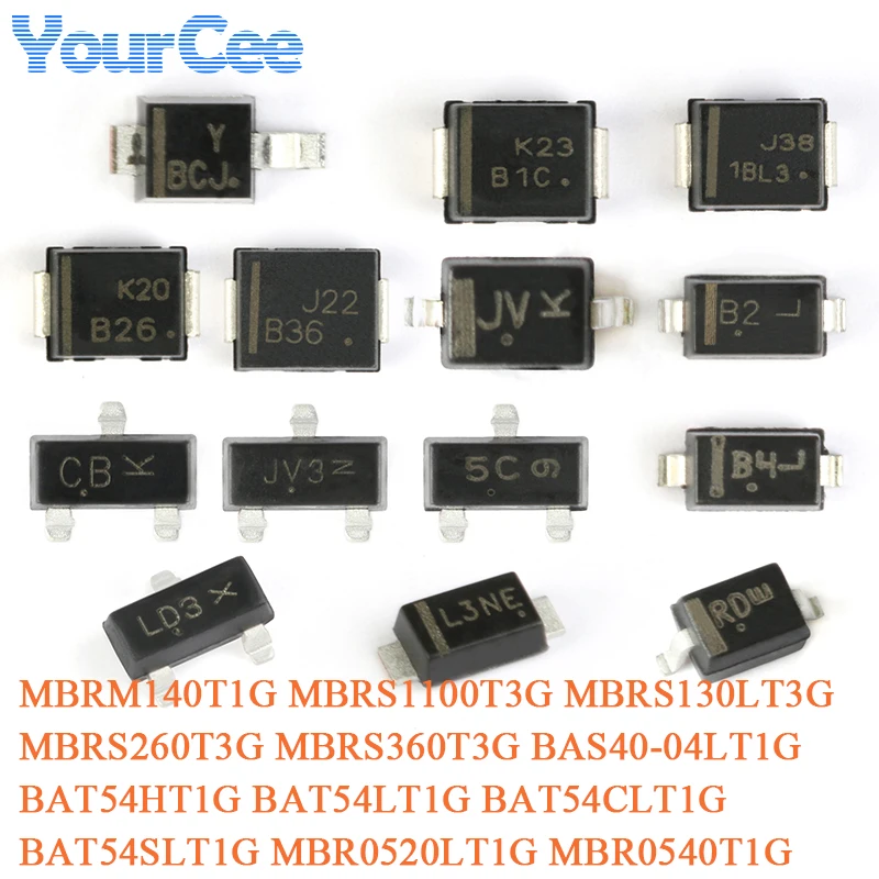 50pcs/10pcs BAT54HT1G JV BAT54HT1 SOD-323 30V/200mA SMD Schottky Diode Chip MBRM140T1G MBRS1100T3G MBRS130LT3G MBRS260T3G