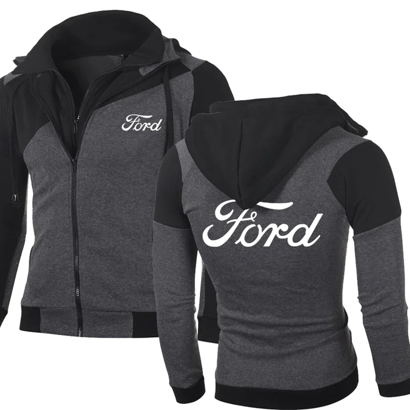 NEW Men Spring Autumn Fallow for  FORD Logo Sweatshirt Casual Jacket Double Zipper Hoodie Cotton Sweatshirts