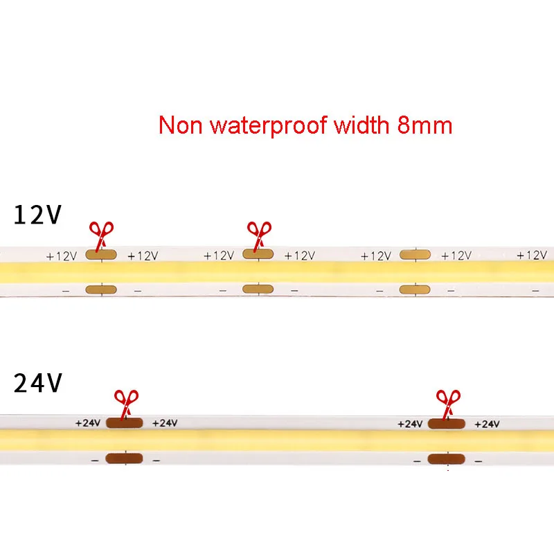 5m 12V 24V COB LED Flexible Strip Soft Ribbon Waterproof Non Waterproof Orange Amber 1700k 1800k 3000k Nature White 4000k 6000k