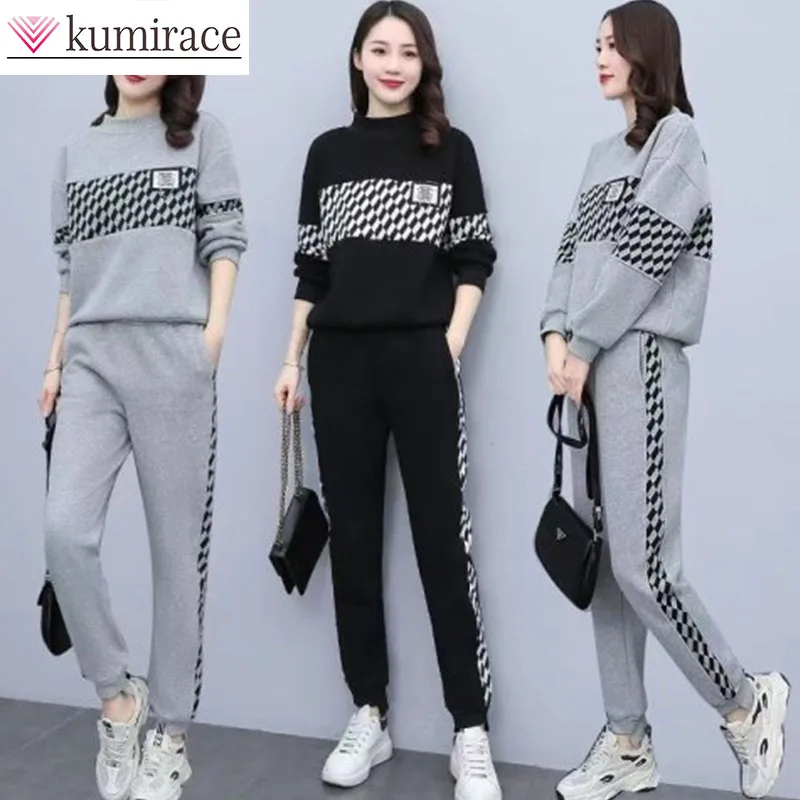 

2025 Spring and Autumn New Fat MM Fashion Western Style Set Two Piece Set Large Women's Casual Sports Set Trend Pant Sets