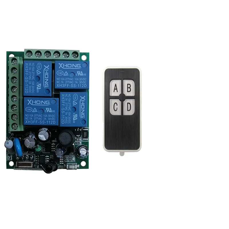 Interruttore Wireless 433Mhz AC110V 220V 4CH Modulo Ricevitore Radio Relè + Telecomando RF Trasmettitore 433Mhz per Cancello Auto Garage