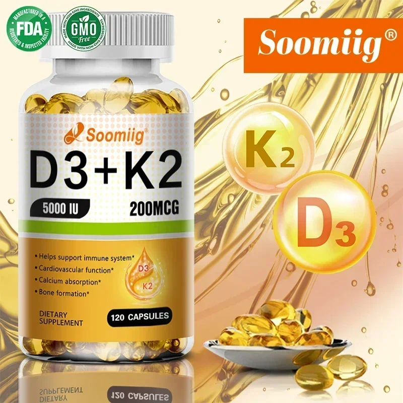 Vegan Vitamin D3+K2 Capsules Improves Calcium Metabolism Promotes Bone Health Heart and Immune System Health