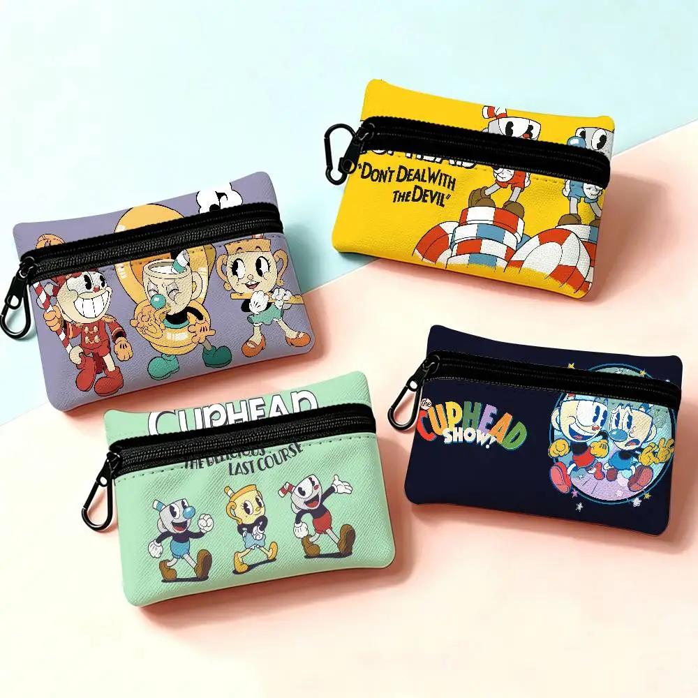Funny C-Cuphead Cartoon Oxford Fabric Mini Coin Wallet Smooth Zipper Hanging Design Multi-use Small Storage Bag For Travel