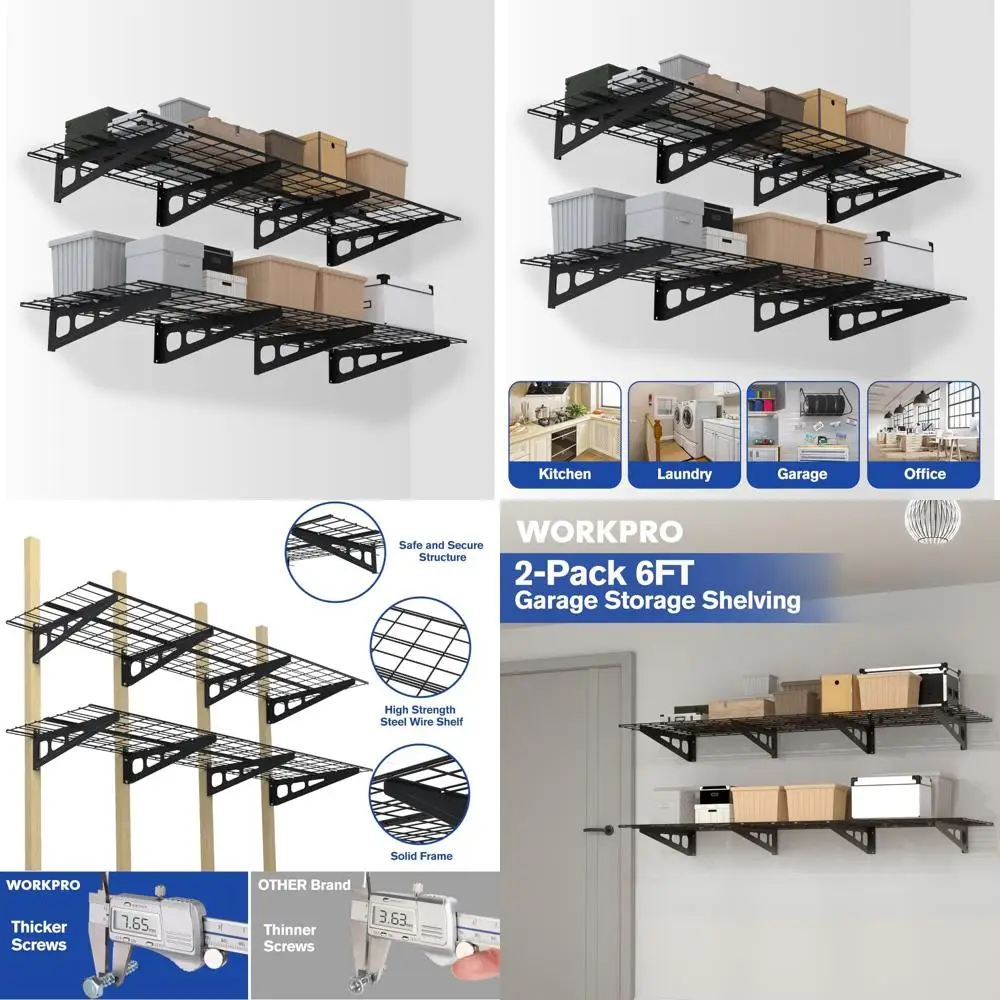 Rak Dinding Heavy-Duty 2x6FT untuk Garasi, 72 x 24, Kapasitas 800lbs, Konstruksi Logam, Solusi Penyimpanan Hemat-Ruang