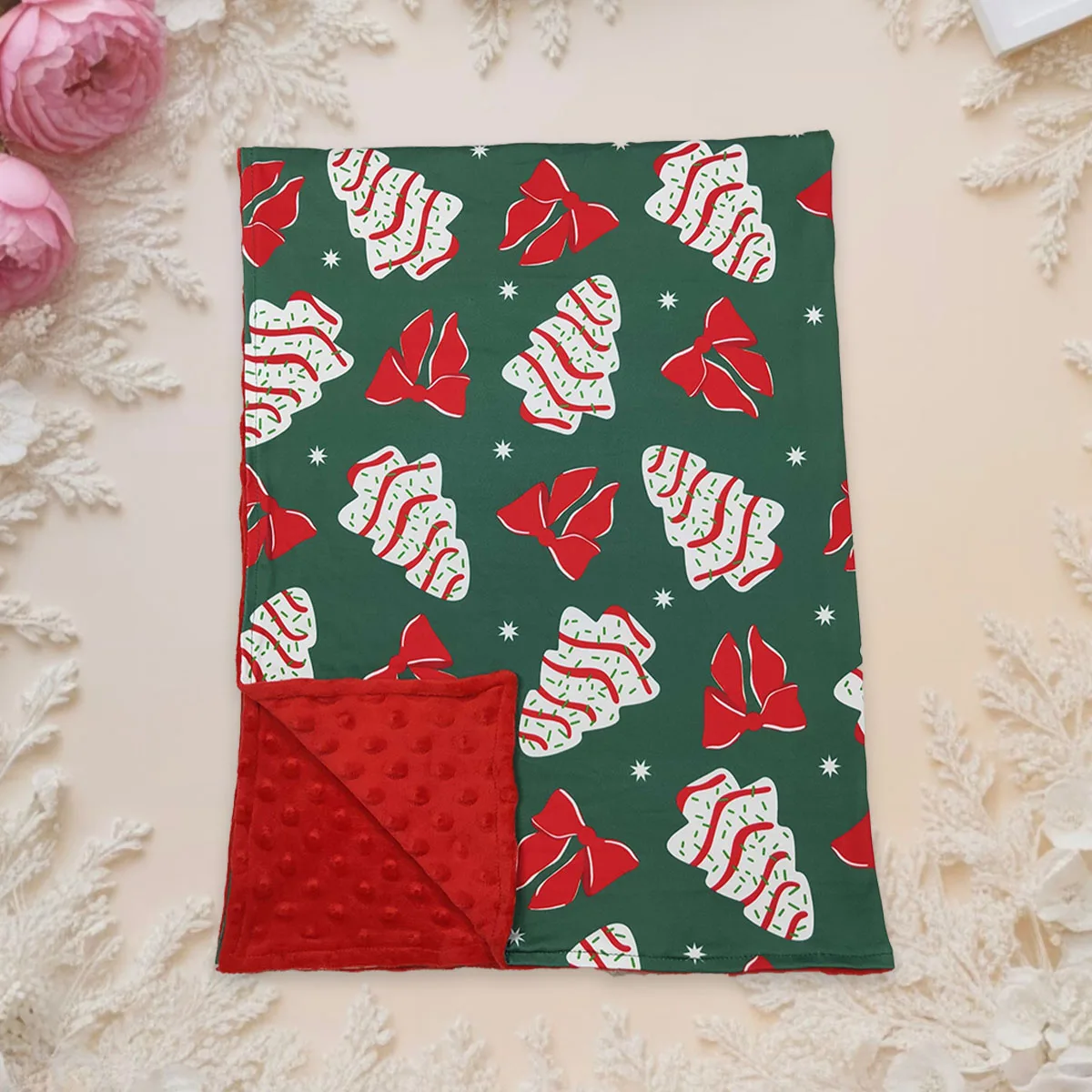 

Baby Toddler Kids Newborn Christmas Tree Cake Bows Print Flannel Minky Dots Boutique Clothing Children Thin Quilt Wholesale