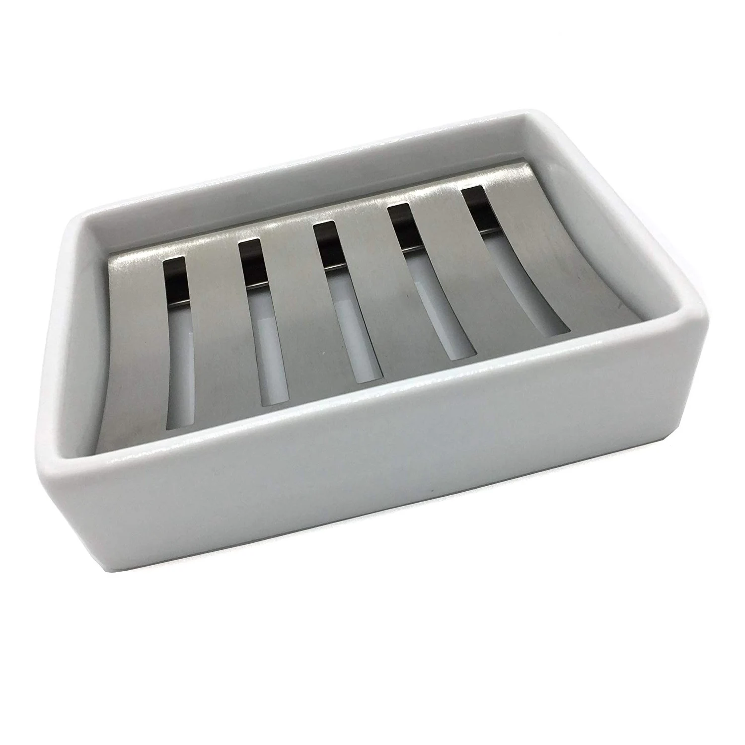 Ceramic Soap Dish Stainless Steel Soap Holder For Bathroom And Shower Double Layer Draining Soap Box image 4