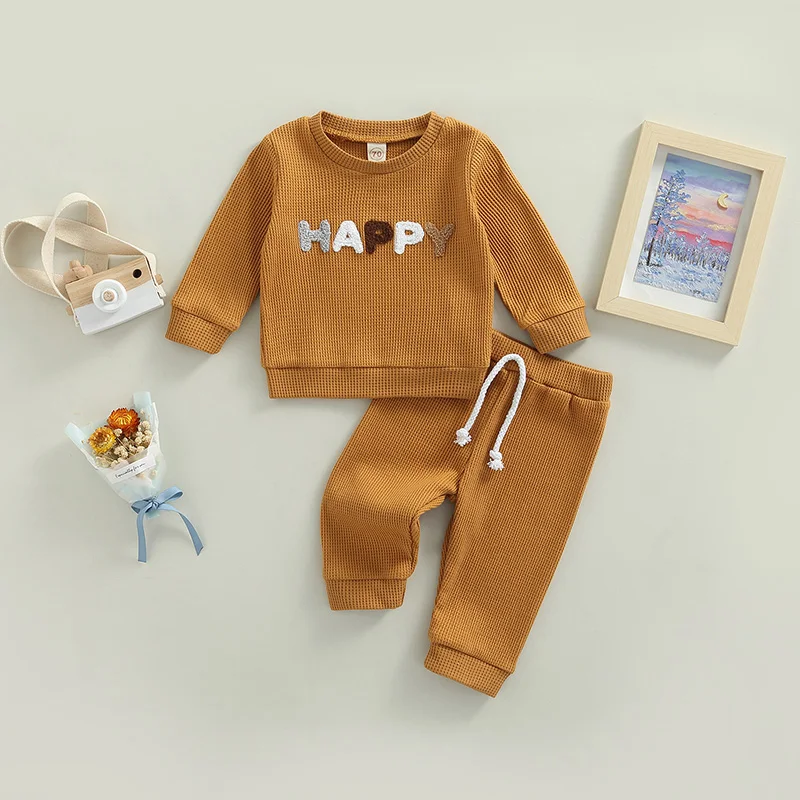 Baby Girls Boys Clothes Sets 2pcs Letter/Rainbow Printed Long Sleeve Pullover Sweatshirt Tops+Pants