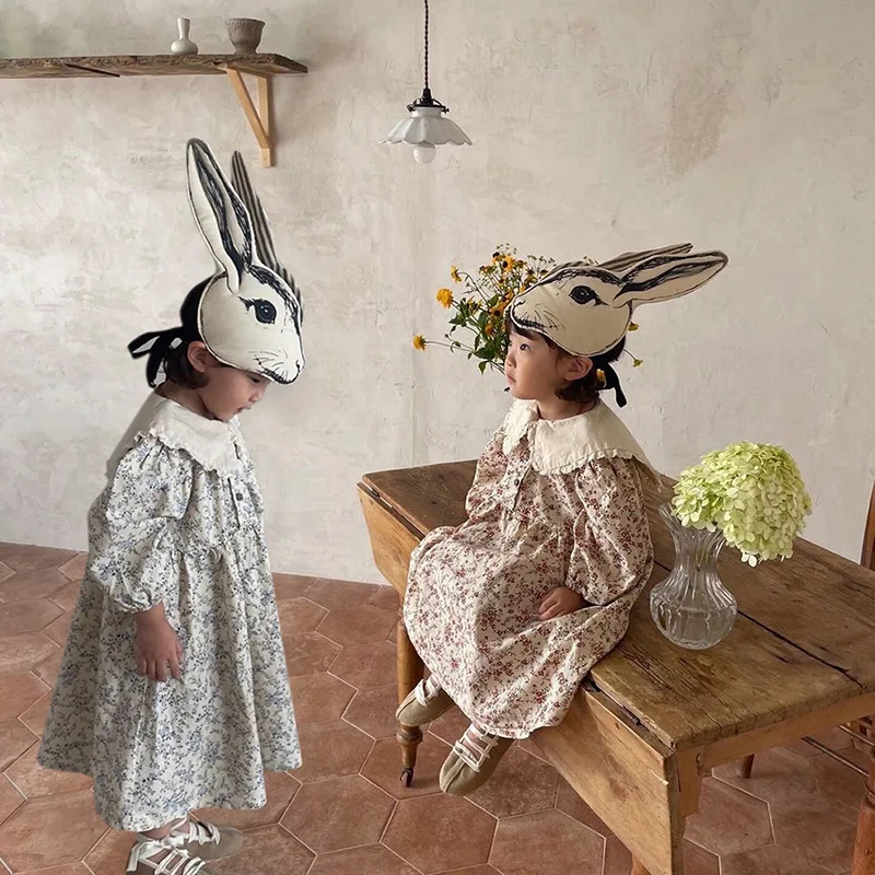 

2026 Spring New Baby Girl Long Sleeve Floral Dress Cotton Girls Cute Large Lapel Princess Dress Infant Toddler Casual Dress