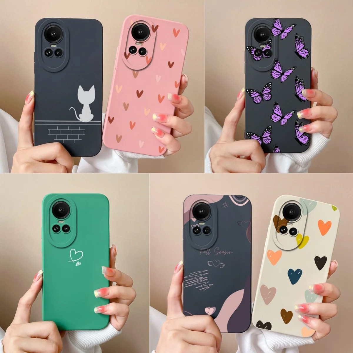 Cases For Oppo Reno 10 Pro 5G Heart Butterfly Full Protection Soft Liquid Silicone Black Phone Cover For Oppo Reno10Pro Funda