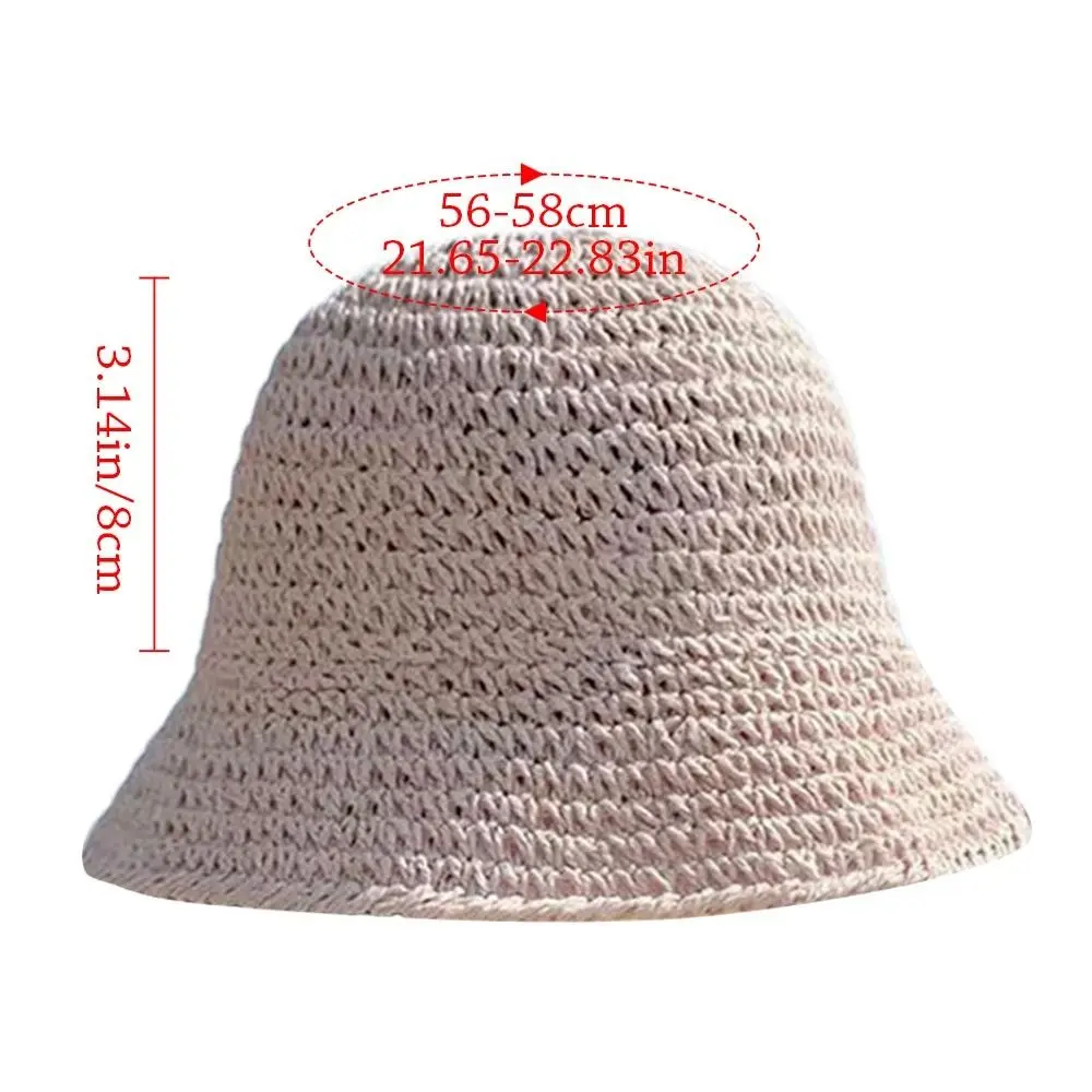 Breathable Straw Bucket Hat Women Wide Brim UV Protection Panama Cap Floppy Foldable Shade Hat