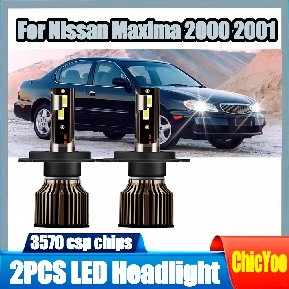 2 Faros Delanteros LED Blancos de 6500K para Auto, H4, Luz Alta y Baja, Chips CSP 3570, Plug and Play, 12V 24V, para Nissan Maxima 2000 2001