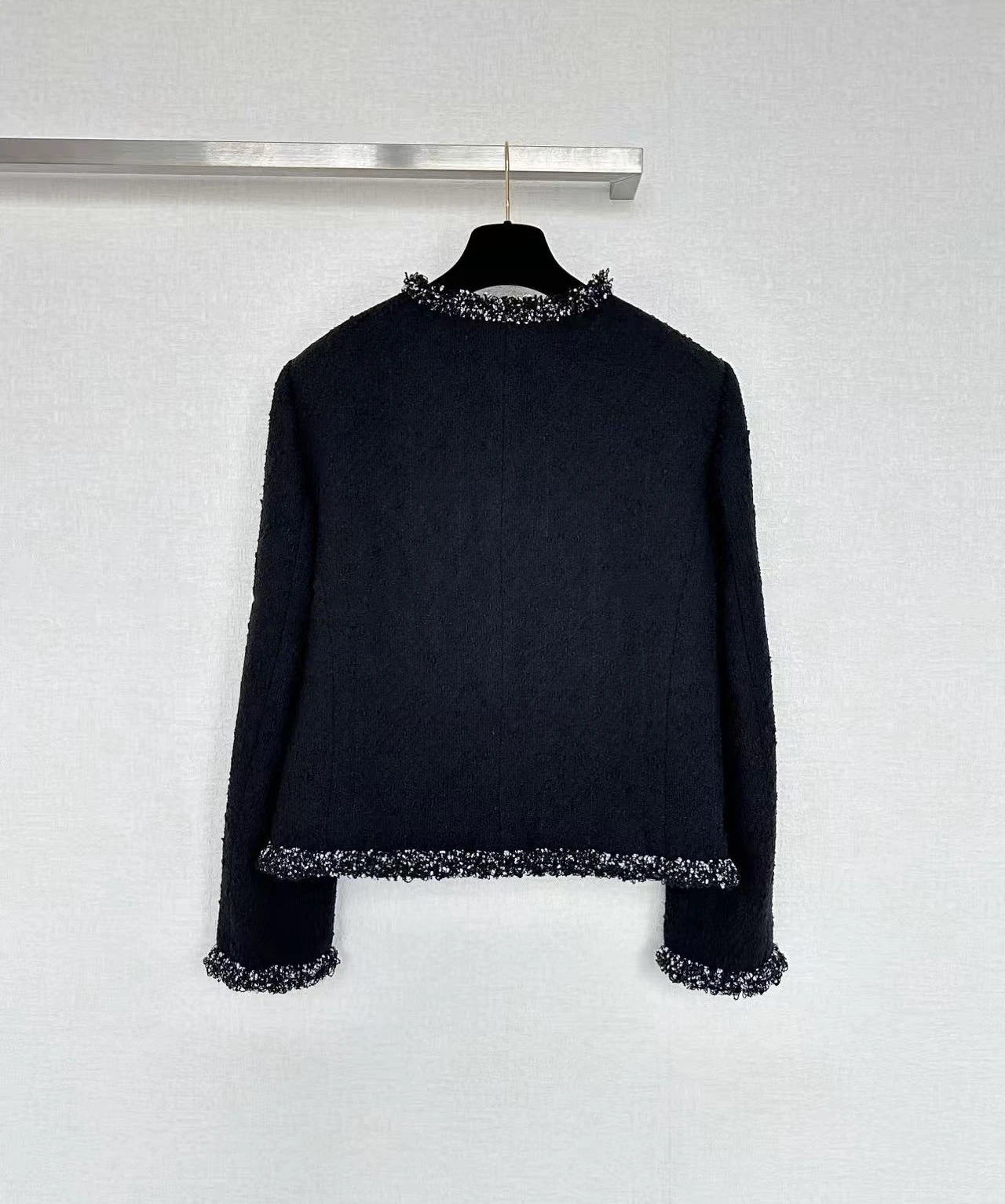 Black And White Single-breasted 2026 Autumn Contrast Handicraft High-Street Piping Four-pocket Tweed Jacket For Women