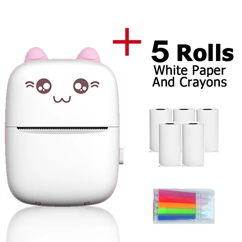 

Mini Portable Thermal Printer Cat Pattern Lightweight Wireless Photo Label Notes Error Printing USB Cable Printer