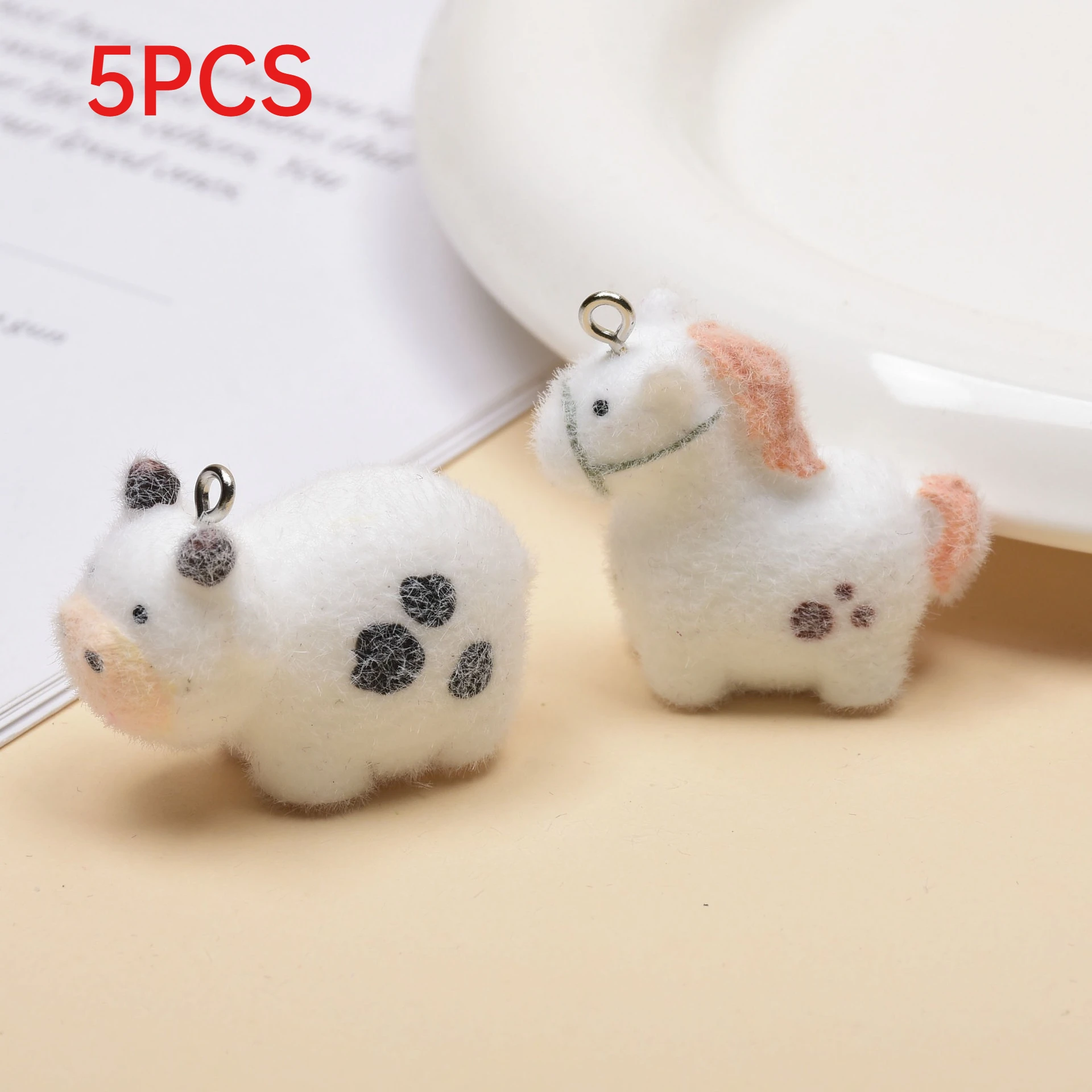 

5Pcs Flocked Farm Animal Charms 3D Cute Pendants DIY Accessories For Keychain Bag Phone Chain