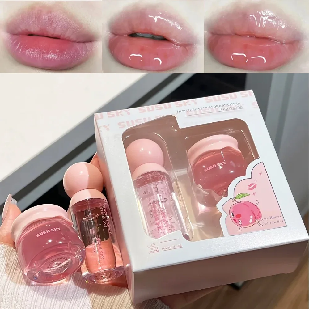 

2Pcs/Set Lip Gloss and Lip Mask Set, Moisturizing Lips, Moisturizing Peach-flavored Makeup Set
