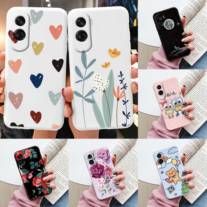 Case Funda For Honor 90 Lite Cover Colorful Flowers Heart Cartoon Shell Soft Silicone Couqe For Honor 90Lite Leopard Capa Bumper