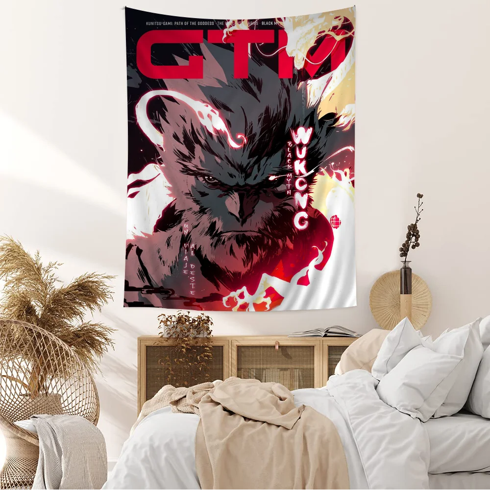 Game B-Black M-Myth W-WuKong DIY Wall Tapestry Hippie Flower Wall Carpets Dorm Decor Wall Art Decor