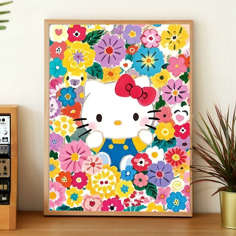 Diamantmalerei Sanrio Hello Kitty, niedliches Cartoon-Blumenmuster, Meeresmotiv, Mosaik, handgefertigtes Kunstwerk, exquisites Geschenk, Heimdekoration.