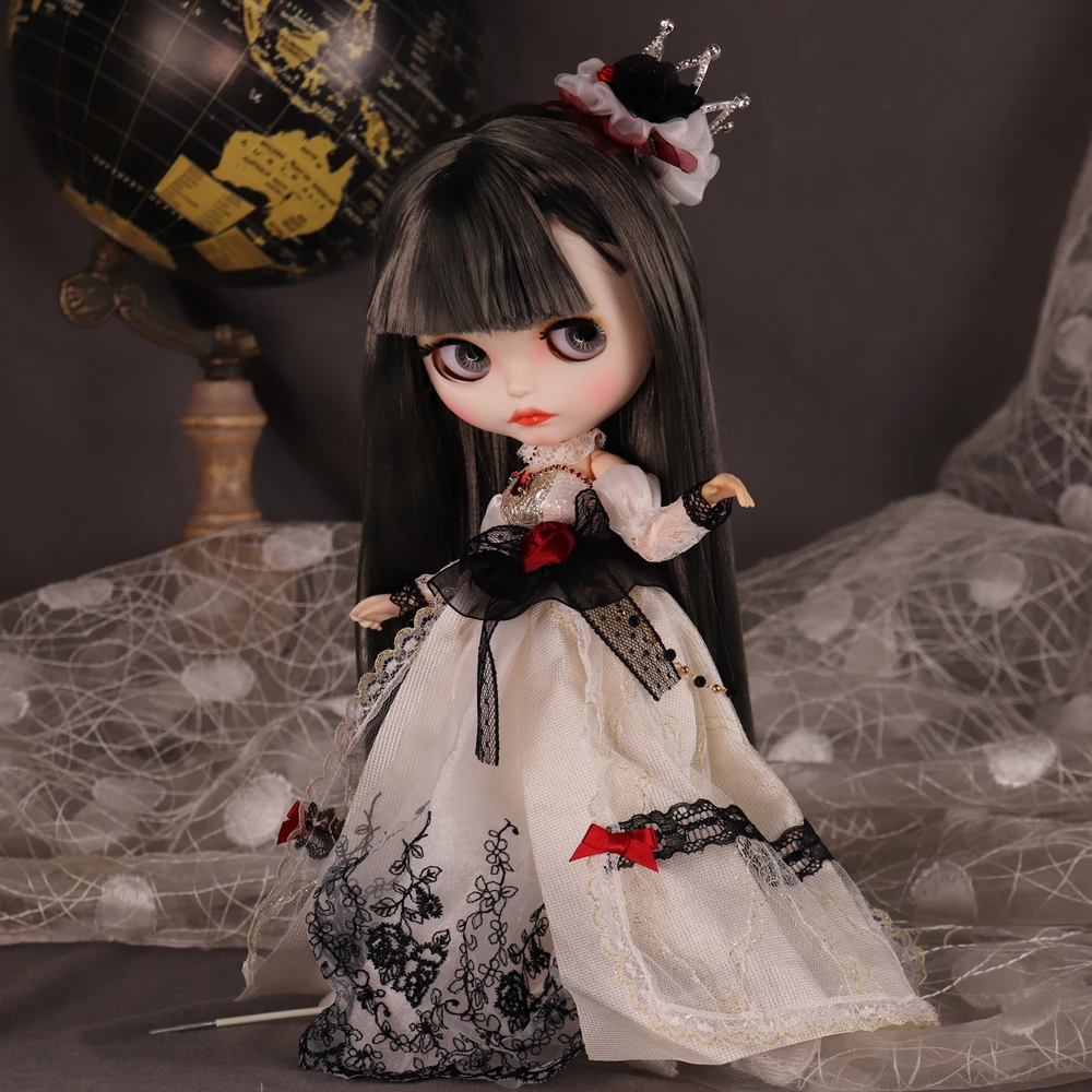 

ICY DBS Blyth Doll Серые волосы Яркая кожа Матовая кожа Белое платье принцессы королевы 30 см Кукла Девушка Фестивальный подарок Подарок на день рождения
