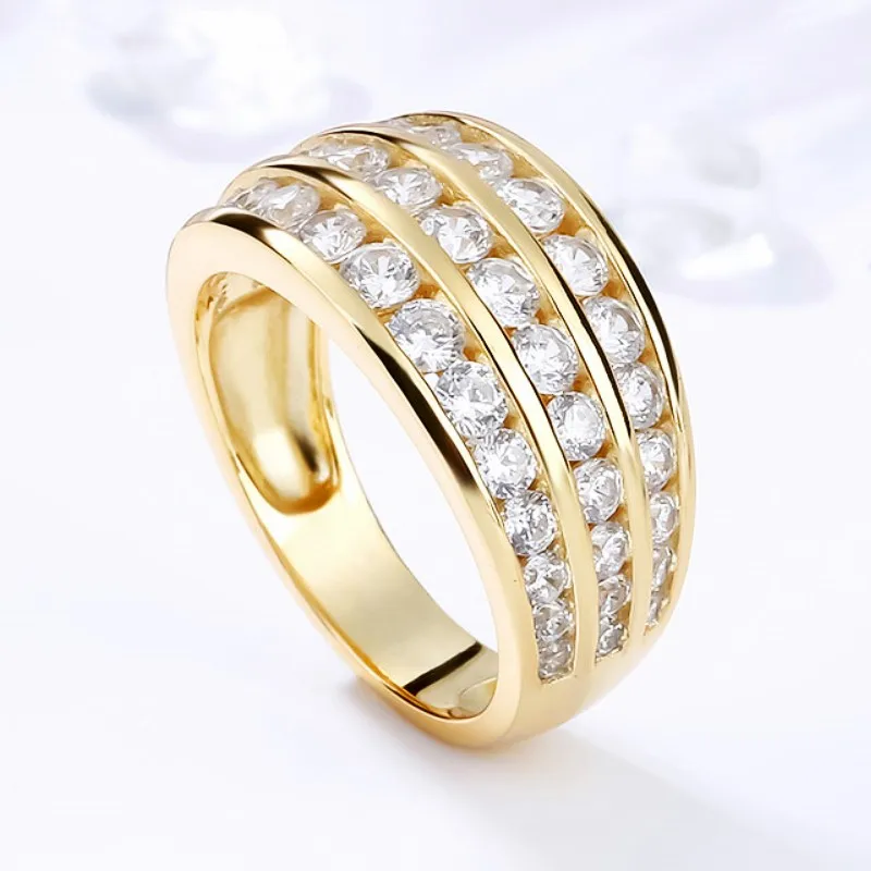 Huitan Simple Design Gold Color Wedding Rings with Three Line CZ Stone Luxury Accessories for Women Proposal Engagement Jewelry