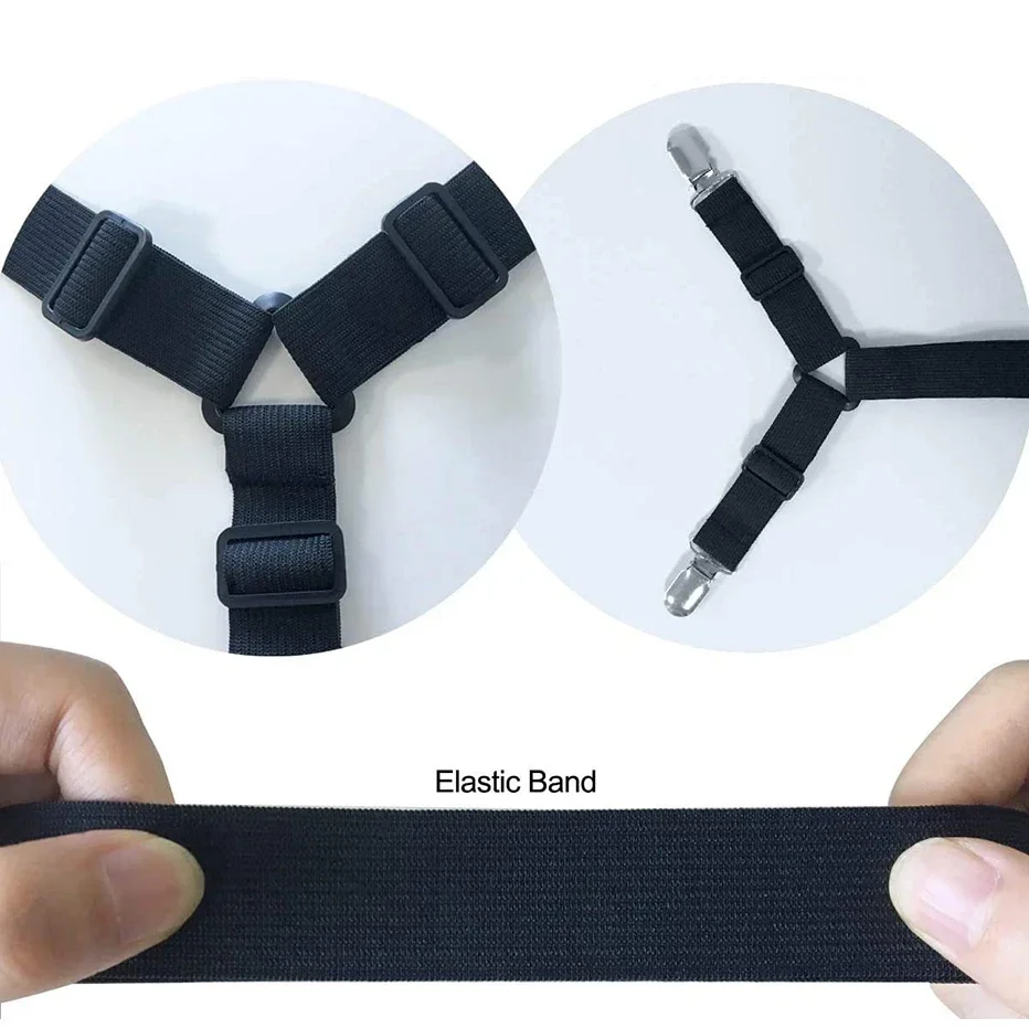 Adjustable Triangle Elastic Suspenders Gripper Holder Straps Clip for Bed Sheets Mattress Covers Sofa Cushion Elastic Band Belt