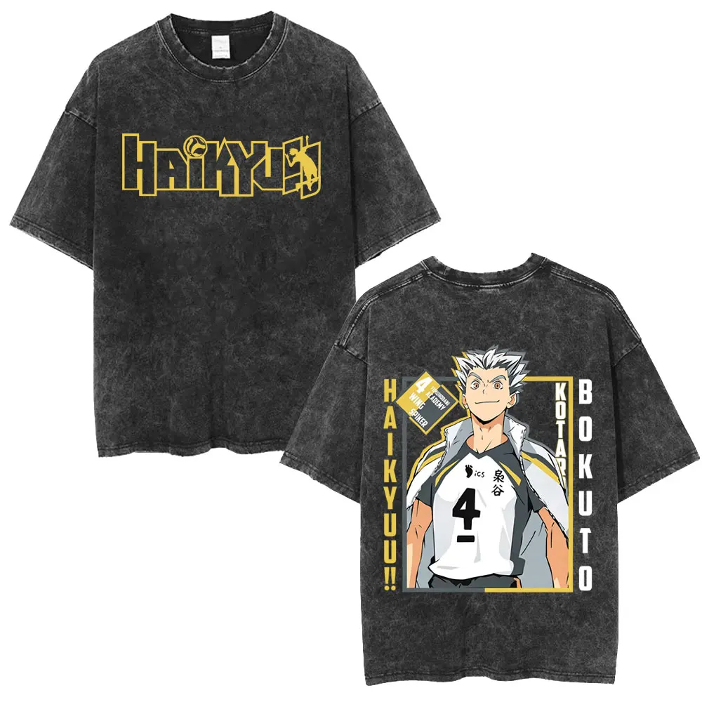 Винтажная футболка унисекс с принтом аниме Haikyuu и Котаро Бокуто, ретро-стиль, оверсайз, из высококачественного хлопка