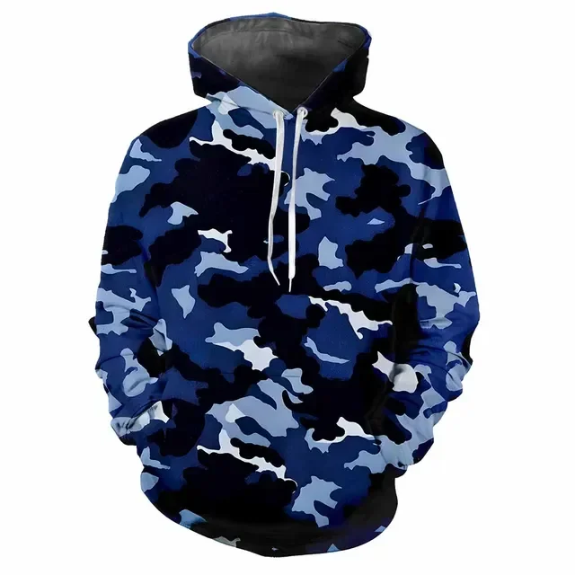 Erkek moda baskılı kamuflaj desen Hoodie dijital baskılı rahat uzun kollu Hoodie erkek moda üst