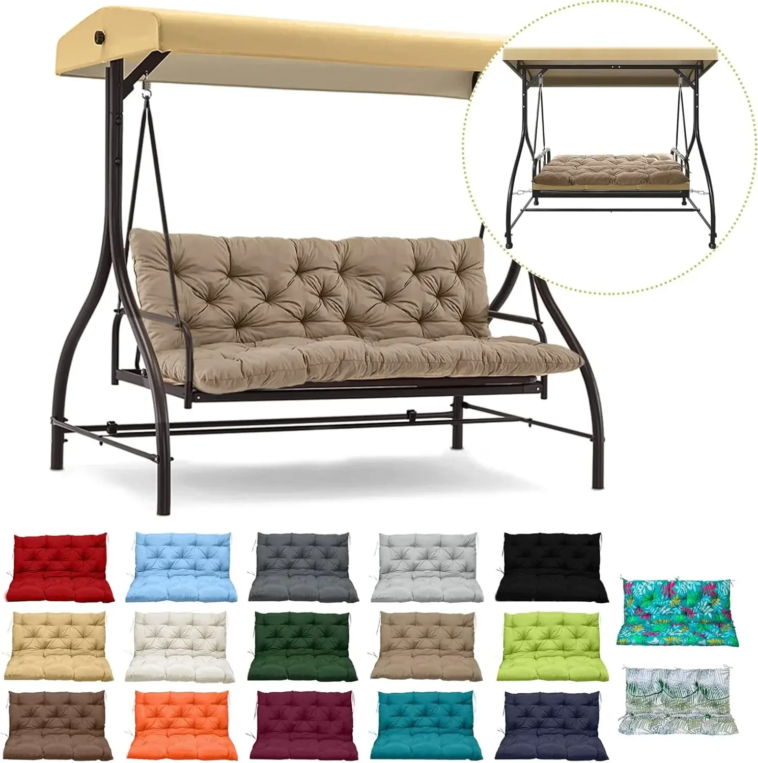 

Replacement Cushion for Swings, Waterproof Porch Swing Cushion, 2-3 Seat Replacement Swing Seat Cushion with Backrest