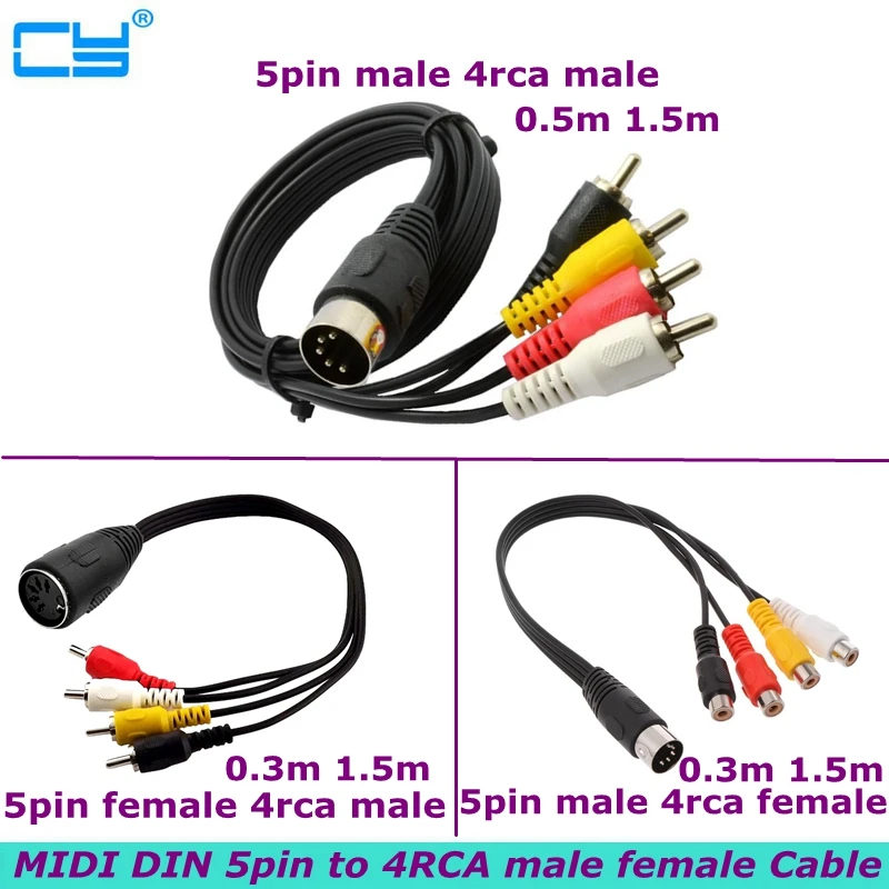 

0.5m 1.5m 5-pin MIDI DIN 5Pin male/female to 4 RCA male/female Plug Audio Cables for Naim Quad Stereo Systems