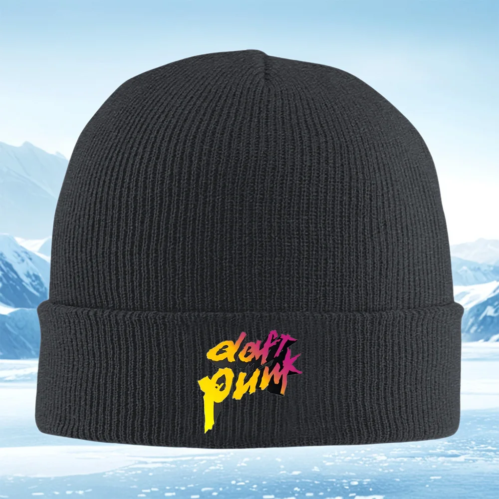 다프트 펑크 로고, 검은색 배경 남성 여성 유니섹스 니트 모자 비니 풀오버 캡 겨울 보온 따뜻한 크리스마스 야외 사이클링 H