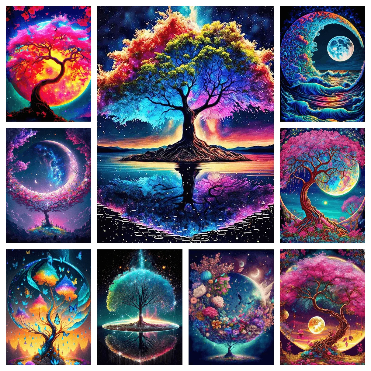 

AB diamond painting colorful trees and moon personality DIY full diamond diamond decorative painting handmade art decoration