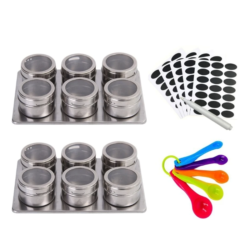 12Pieces Magnetic Kitchen Organizers Set Spices Jar Set Space Saving Seasoning Box Convenient for Metal Items