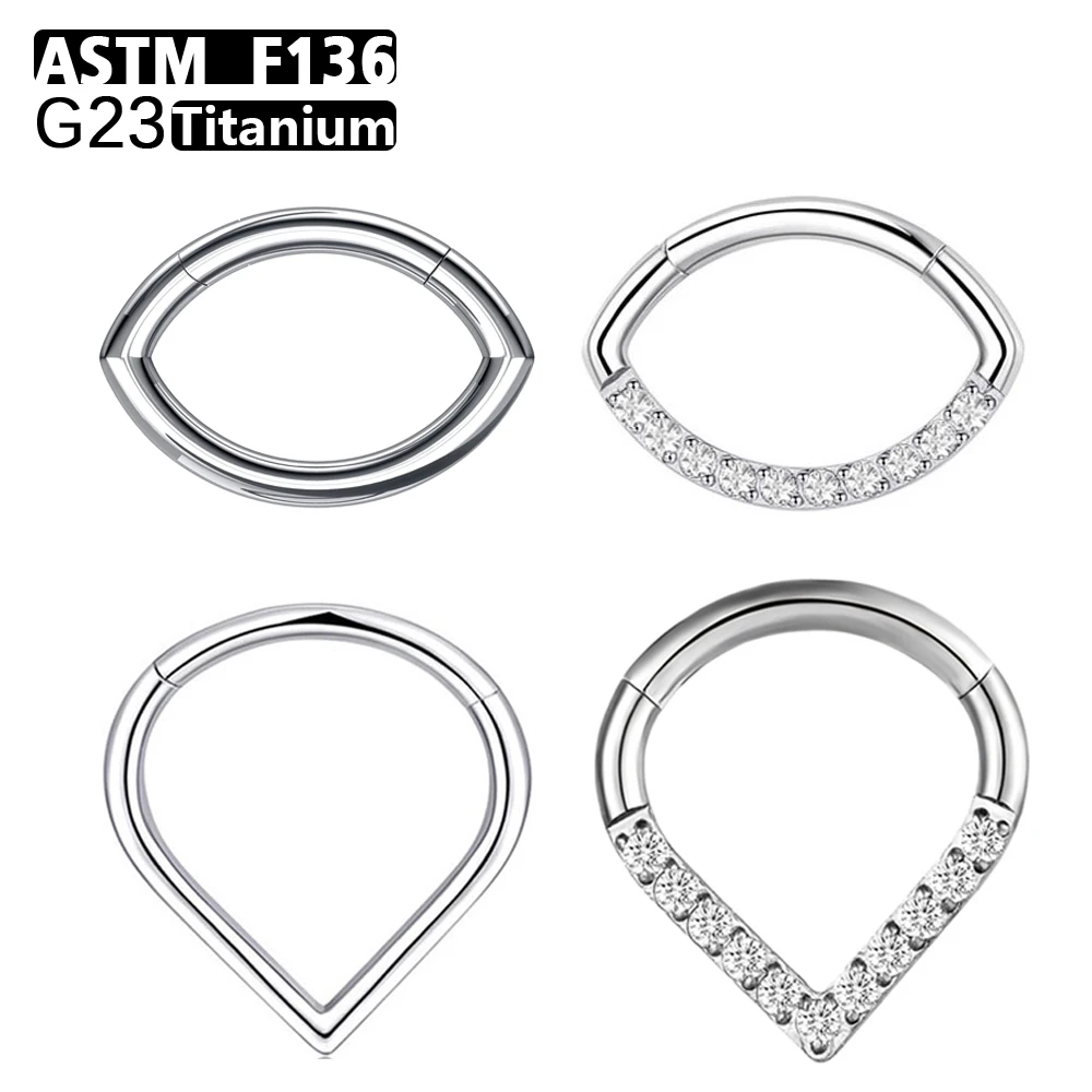 

ASTM F136 Titanium Zircon Nose Ring Implant Grade 16G Hinge Septum Earlobe Pillow Ring Earring Teardrop Septum Piercing Jewelry