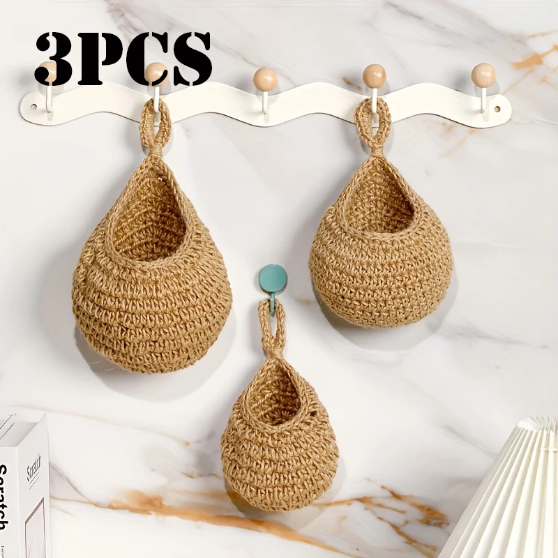 3pcs Wall Hanging Baskets Fruit and Vegetable Storage Hooks for Kitchen and Onion Rack Home and Restaurant Decoration Organizer