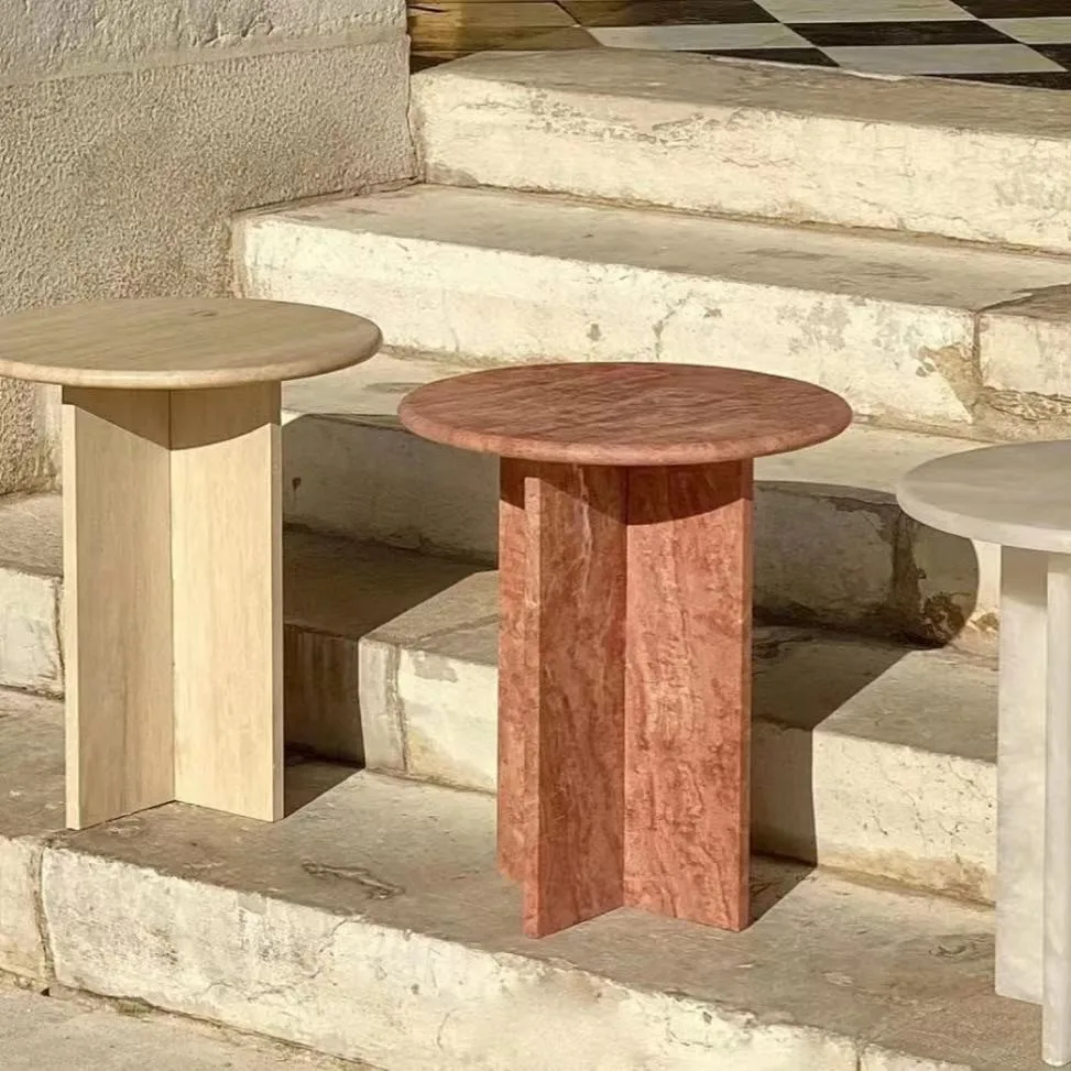 

Круглый прикроватный столик для спальни, журнальный столик для гостиной из натурального травертина, для небольшой квартиры, современный, простой, мраморный.